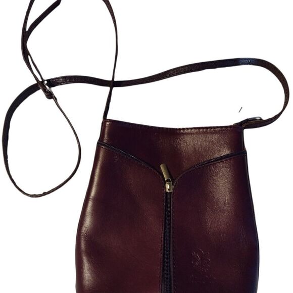 VERA Pelle Italian Leather Handbag Crossbody Burgundy Adjustable Strap - Picture 1 of 11